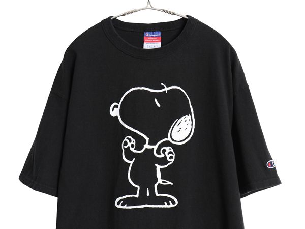 00s スヌーピー x チャンピオン イラスト プリント Tシャツ メンズ レディース L / 古着 オールド キャラクター 目付き ヘビーウェイト 黒