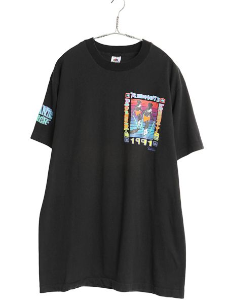 90s USA製 ダブルダッチ アート イラスト プリント Tシャツ メンズ XL / 古着 オールド スポーツ チーム シングルステッチ 大きいサイズ 黒