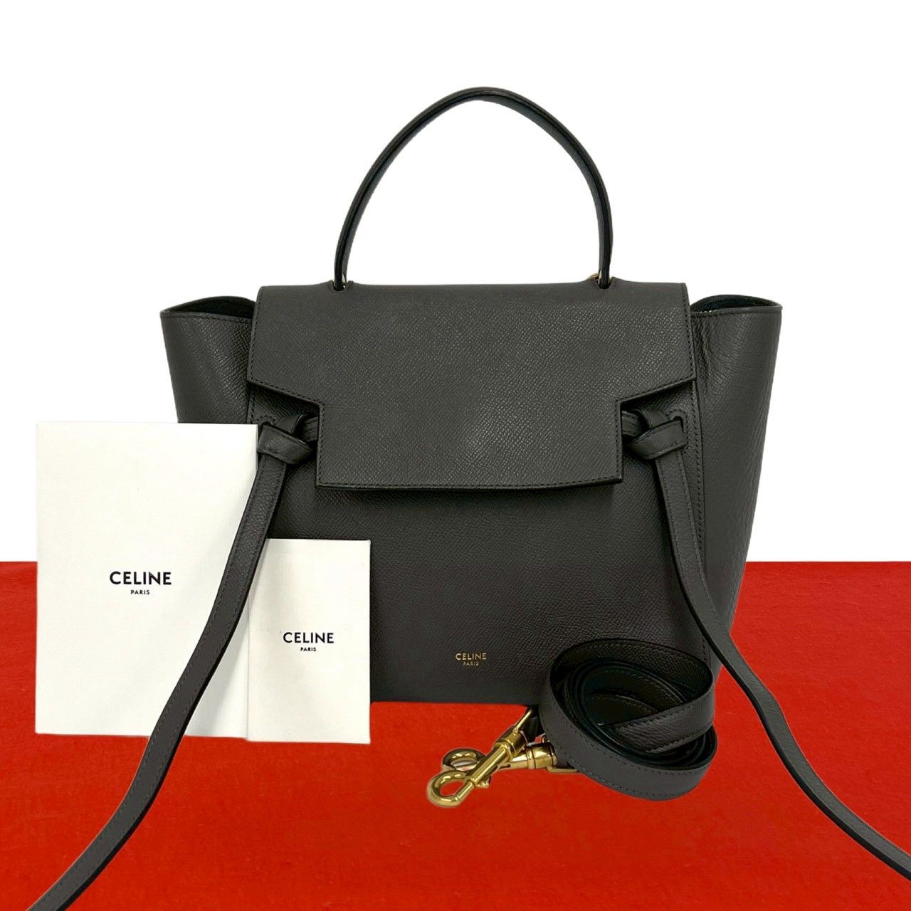 極 美品 CELINE セリーヌ ベルトバッグ マイクロ レザー 本革 2way ハンドバッグ ショルダーバッグ ミニ トートバッグ 34587