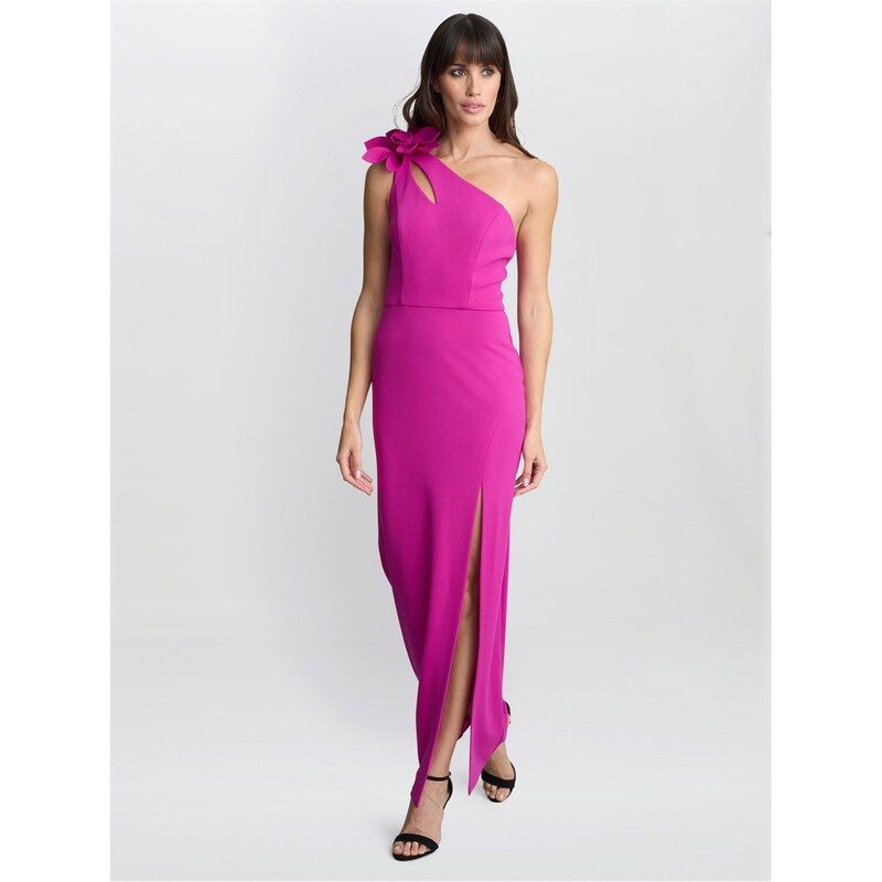 ジーナバッコーニ レディース トップス ワンピース マキシワンピース マキシ Gina Bacconi Portia One Shoulder Flower Maxi Dress FUCHSIA フュ