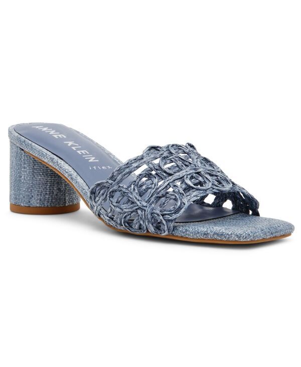 アンクライン レディース シューズ サンダル ヒール Anne Klein Womens Flores Block Heel Raffia Dress Sandals Blue Raffia ブルー