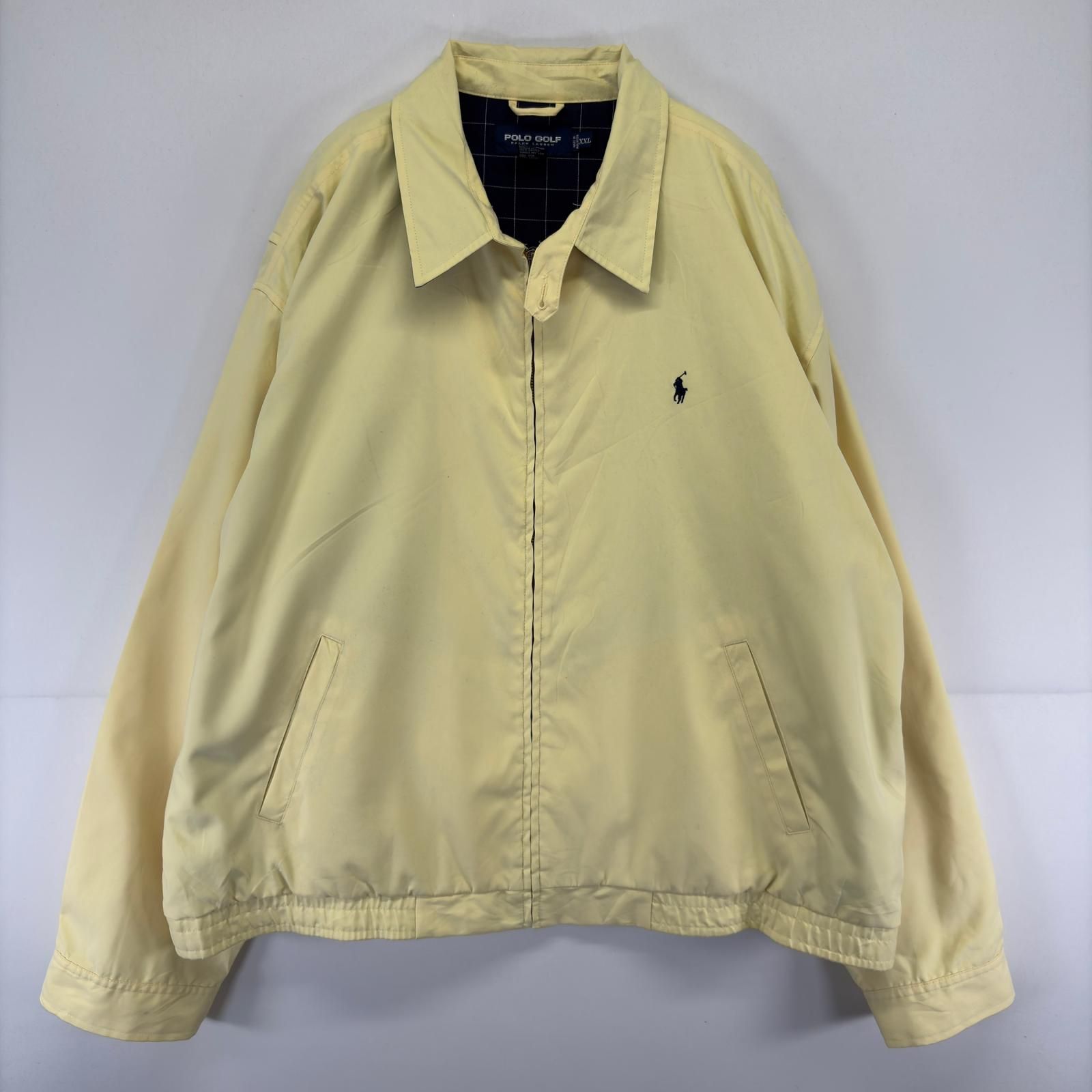 古着 ポロゴルフ POLO GOLF ジャケット スウィングトップ 刺繍 フルジップ ラルフローレン ロゴ 大きいサイズ 2XL イエロー メンズ