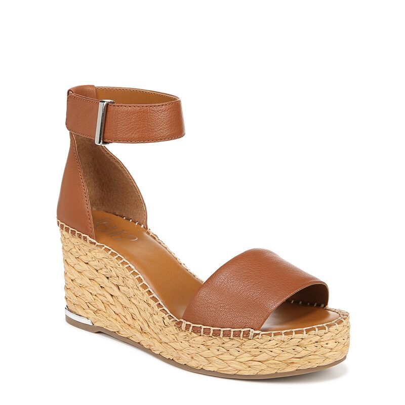 フランコサルト レディース シューズ ヒール サンダル Franco Sarto Clemens Raffia Espadrille Wedge Heel Sandals Cognac Brown L