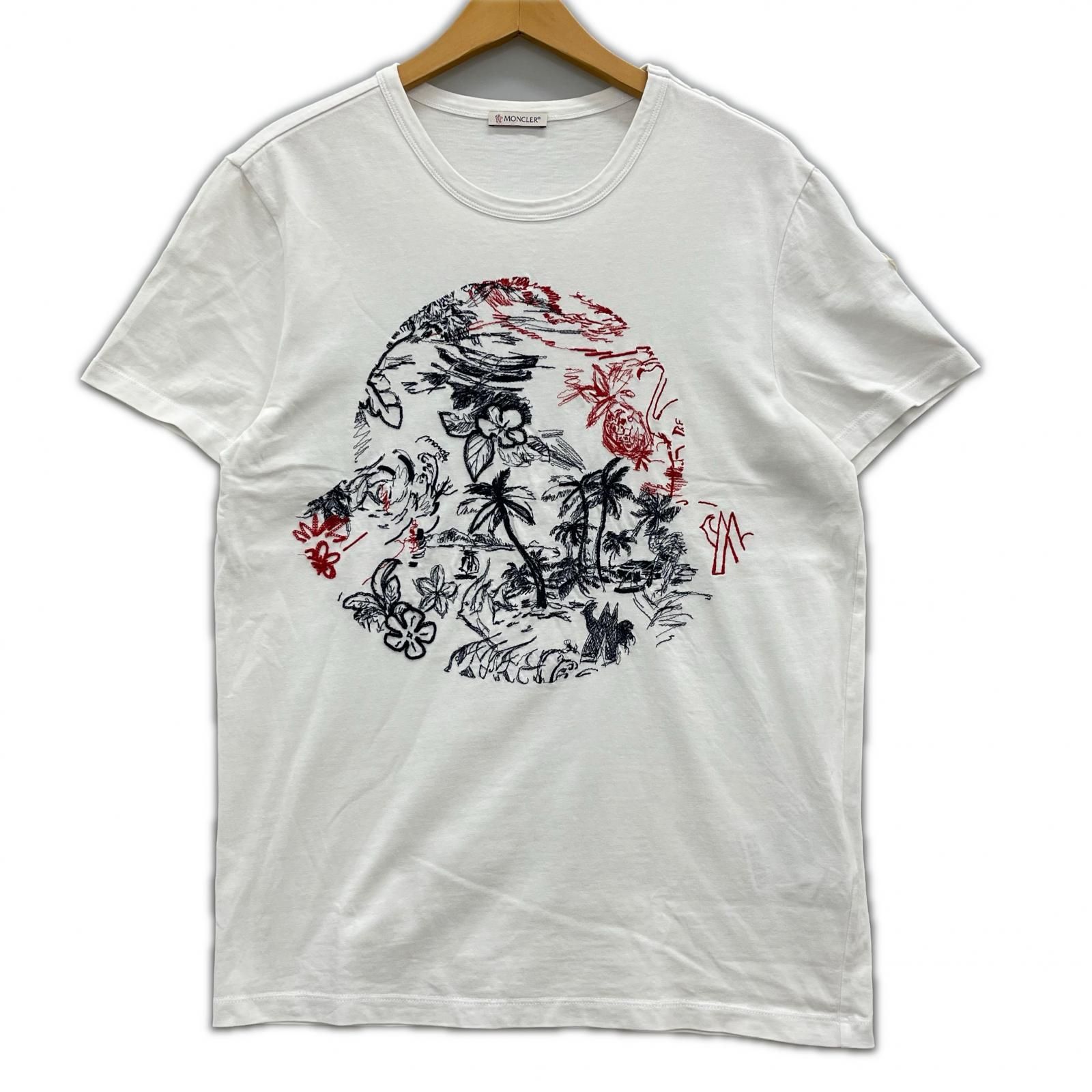 MONCLER モンクレール 刺繍 クルーネック半袖Tシャツ sizeS/ホワイト