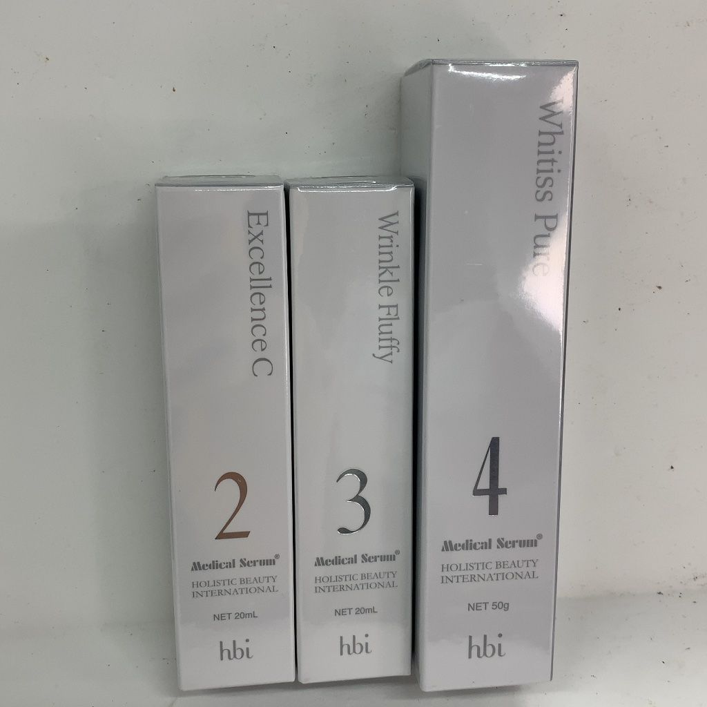 Z0839 hbi HOLISTIC BEAUTY INTERNATIONAL メディカルセラム エクセレンスC 20mL／リンクルフラッフィー 20mL／ホワイティス ピュア 50g