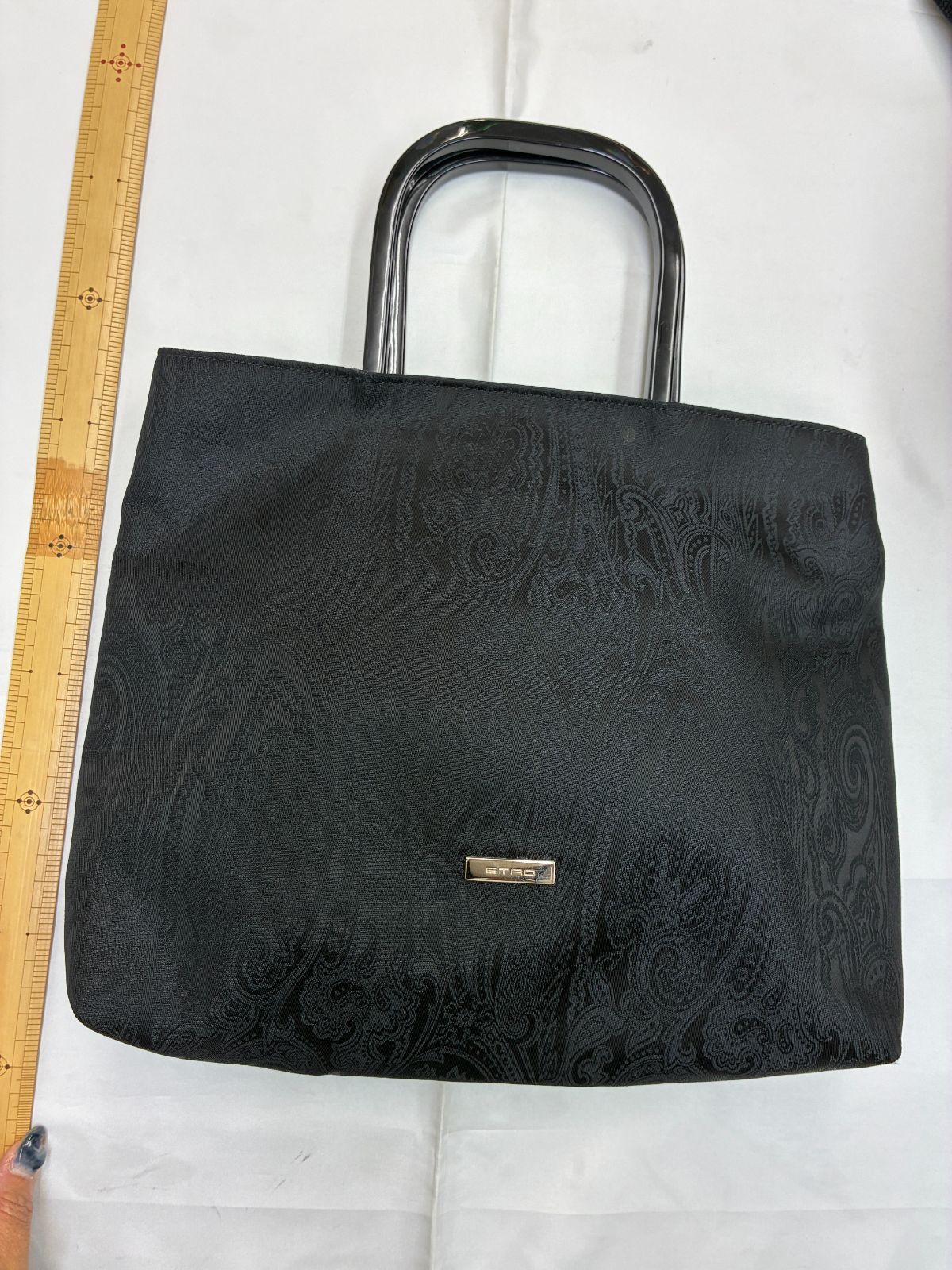N【ヴィンテージ】エトロ Etro ハンドバッグ 黒 ペイズリー柄