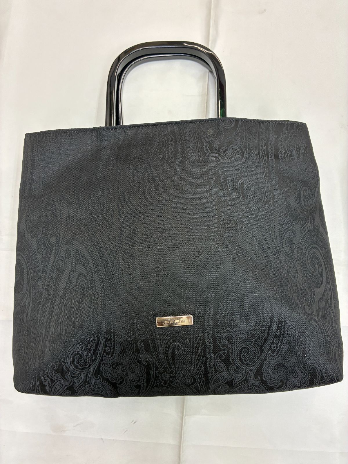 N【ヴィンテージ】エトロ Etro ハンドバッグ 黒 ペイズリー柄