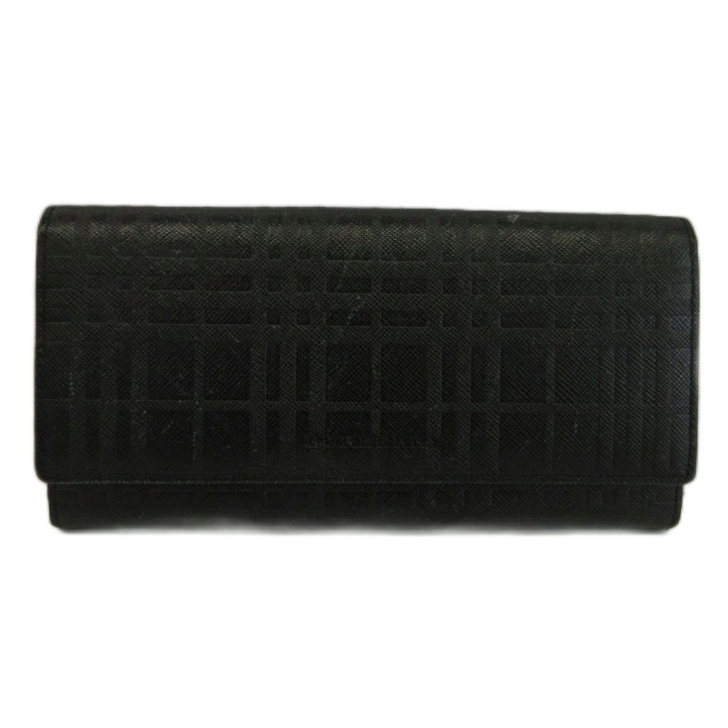 バーバリー BURBERRY 長財布 二つ折り がま口 レザー シャドーチェック ロゴ 型押し 黒 ブラック /XZ ■GY18