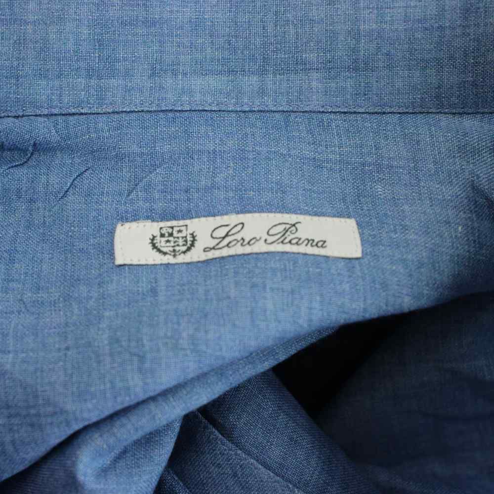 ロロピアーナ Loro Piana シャツ 半袖 麻 リネン L 青 ブルー /AN15