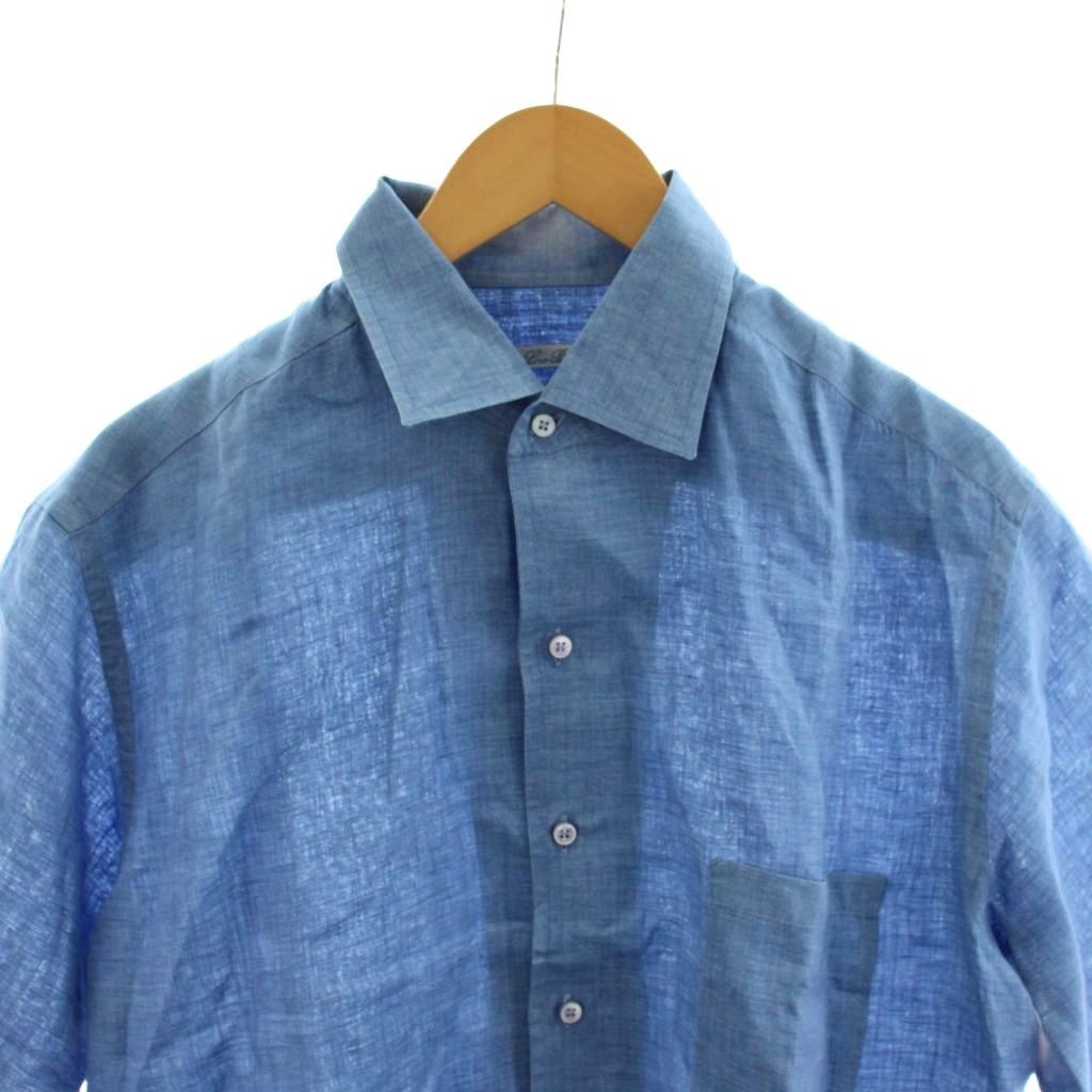 ロロピアーナ Loro Piana シャツ 半袖 麻 リネン L 青 ブルー /AN15