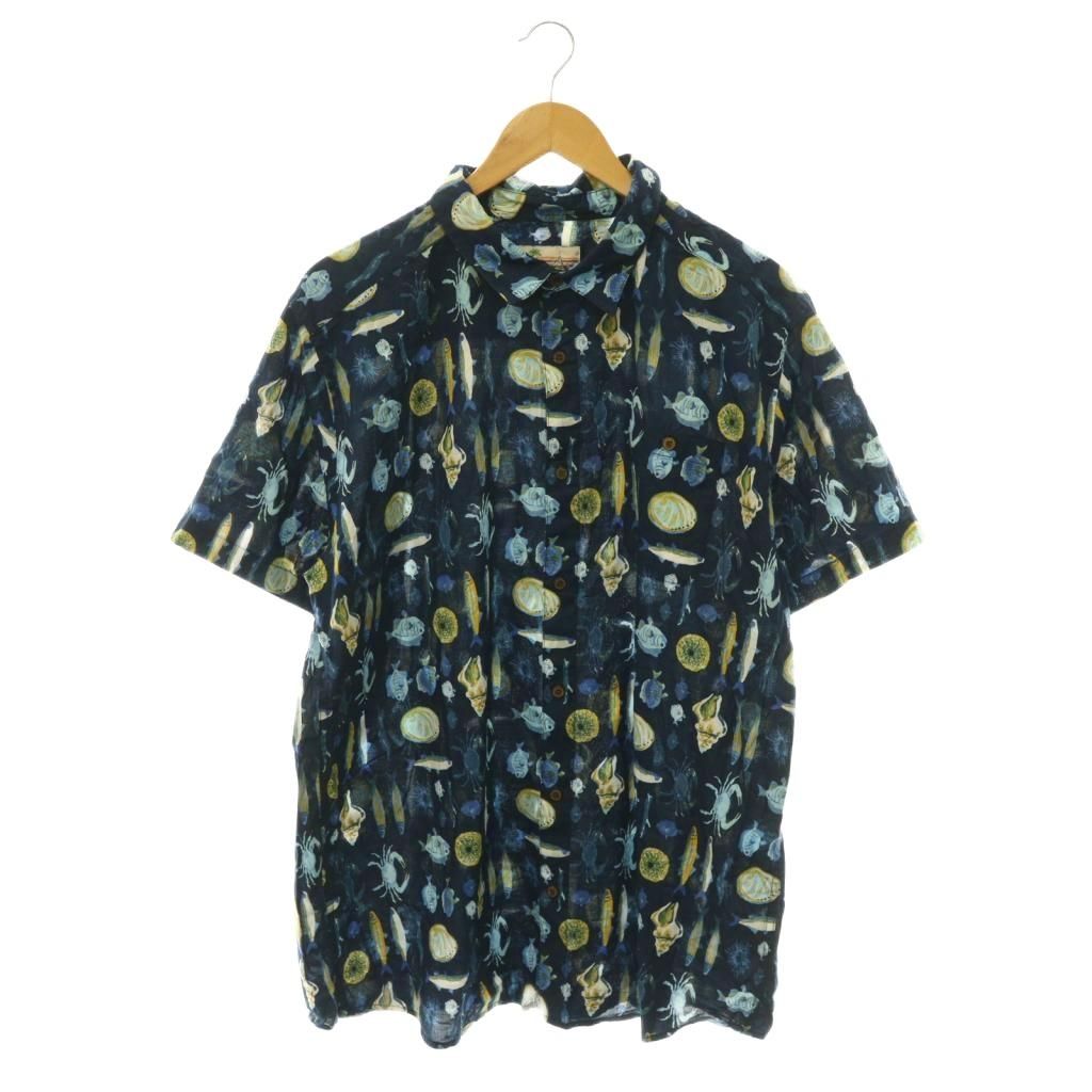 パタゴニア Patagonia アロハシャツ 半袖 コットン 魚 総柄 XL ネイビー マルチカラー /CX ■GY50
