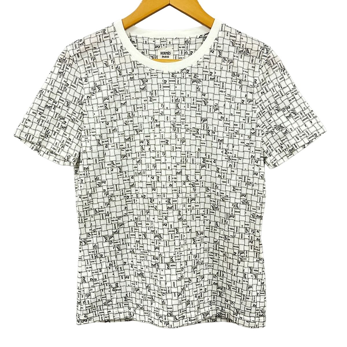 HERMES(エルメス) 半袖Tシャツ サイズ40 M レディース美品 - 5E4645DK 白×黒 クルーネック/ボルデュックリボン柄