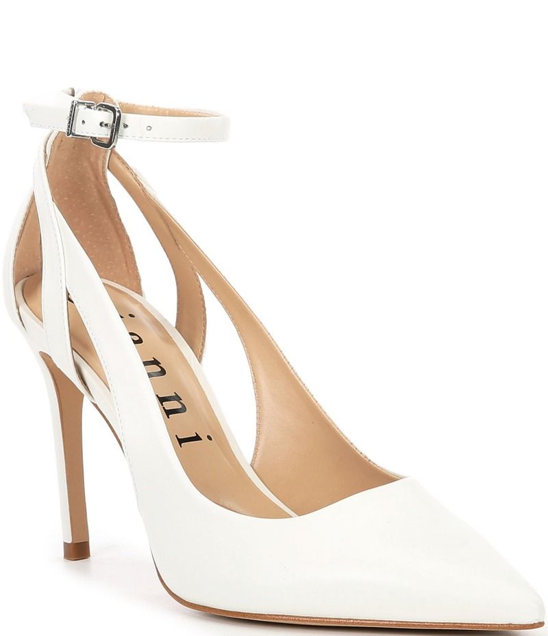 ジャンビニ レディース シューズ ヒール カットアウト アンクル レザー Gianni Bini Teagan Leather CutOut Ankle Strap Dress Pumps NY Wh