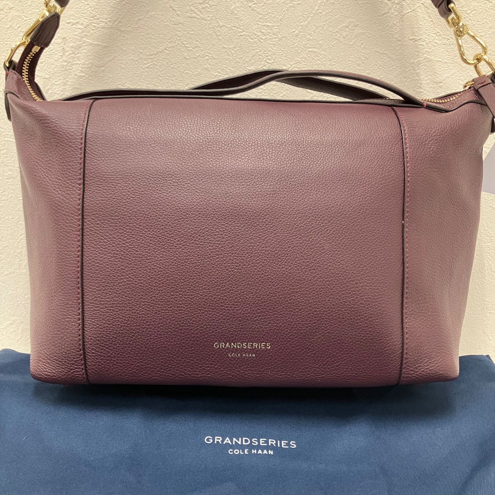 COLE HAAN レザー ハンドバッグ 裏地紫 茶色 RG395 Y5675 【美品】 COLE HAAN GRANDSERIDE コールハーン グランドシリーズ