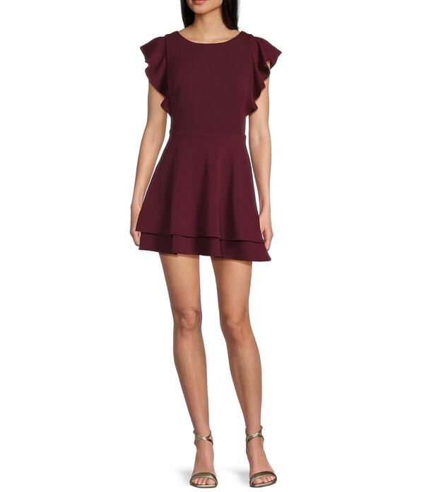 ミッドナイト ドール レディース トップス ワンピース Midnight Doll Flutter Sleeve DoubleHem Fit Flare Dress Wine ワイン