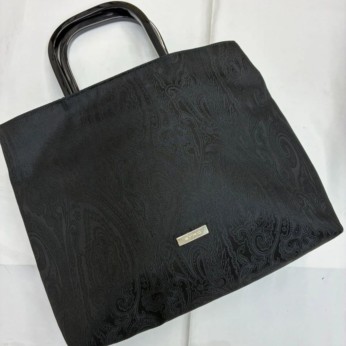 N【ヴィンテージ】エトロ Etro ハンドバッグ 黒 ペイズリー柄
