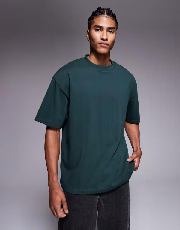 エイソス メンズ トップス Tシャツ ASOS DESIGN super heavyweight oversized tshirt in dark Darkest spruce グリーン