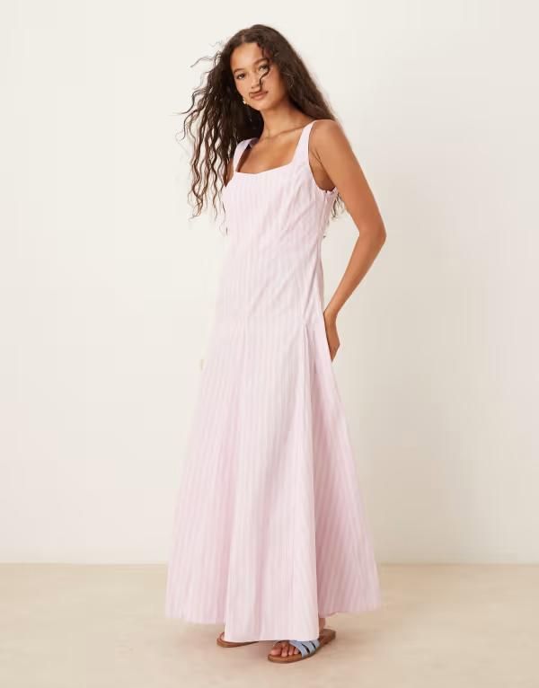 エイソス レディース トップス ワンピース ミディワンピース ミディ ノースリーブ ASOS DESIGN sleeveless waisted midi dress stripe pink stri