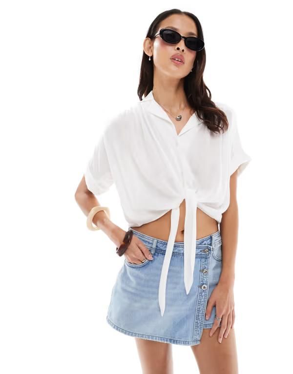 オンリー レディース ボトムス スカート ミニ ONLY mini wrap skort in light wash Light Blue Denim デニム