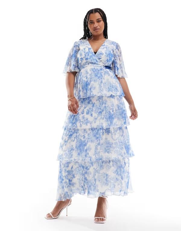 エイソス レディース トップス ワンピース ティアード マキシワンピース フラワー柄 プリント スカート マキシ フラワー ASOS Curve ASOS DESIGN Curve exclusive