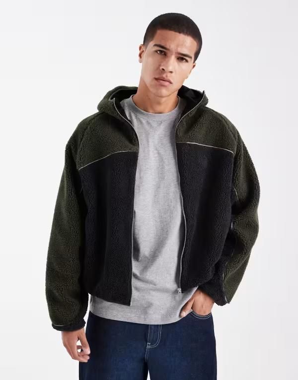 コットンオン メンズ アウター ジャケット・ブルゾン Cotton hooded teddy jacket Khaki カーキ