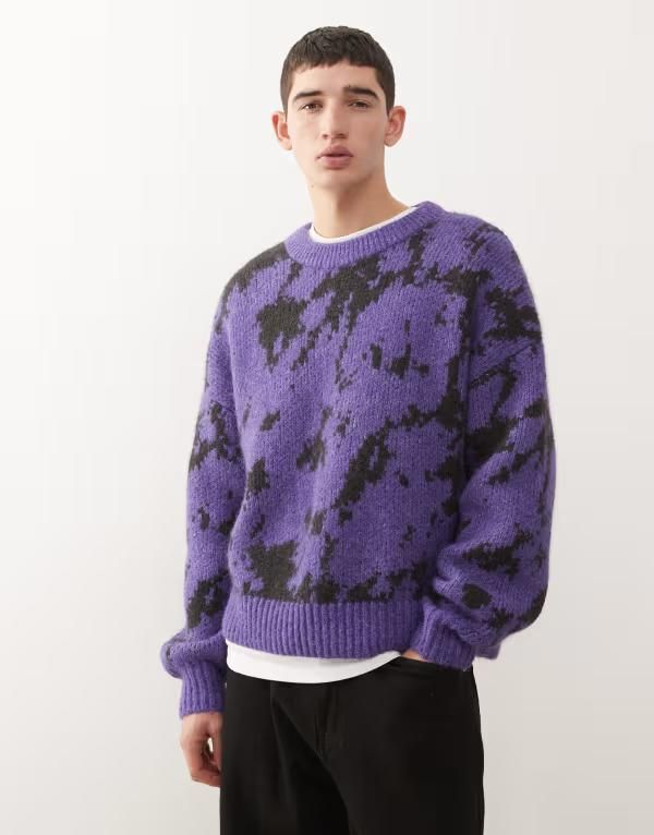 ウィークデイ メンズ アウター ニット・セーター ウール グラフィック Weekday wool blend oversized sweater with graphic jacquard and P