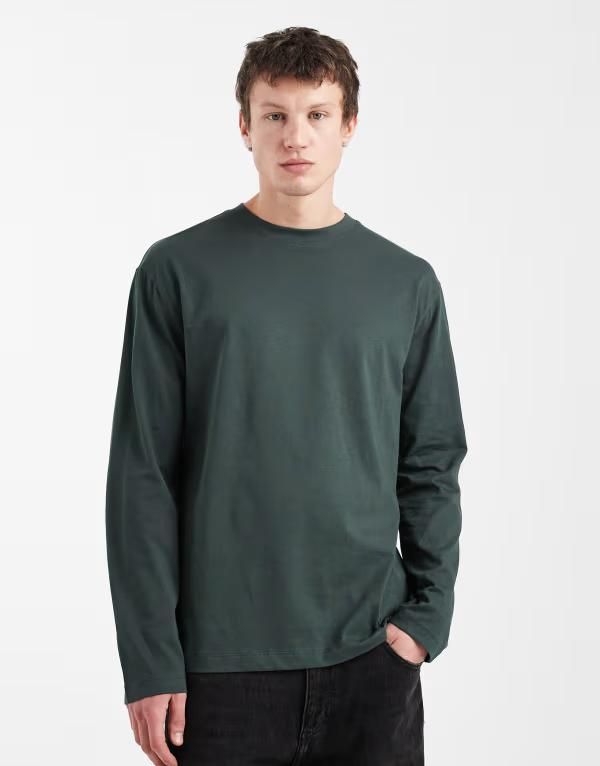 エイソス メンズ トップス Tシャツ ASOS DESIGN Essentials relaxed long sleeve tshirt in dark Deep forest フォレスト