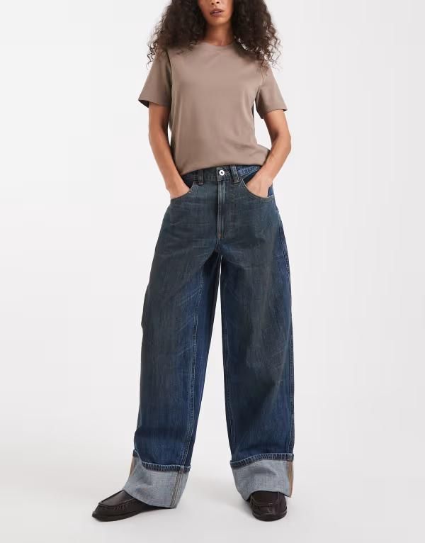コルージョン レディース ボトムス デニムパンツ ジーンズ COLLUSION turnup jeans in dark blue ブルー
