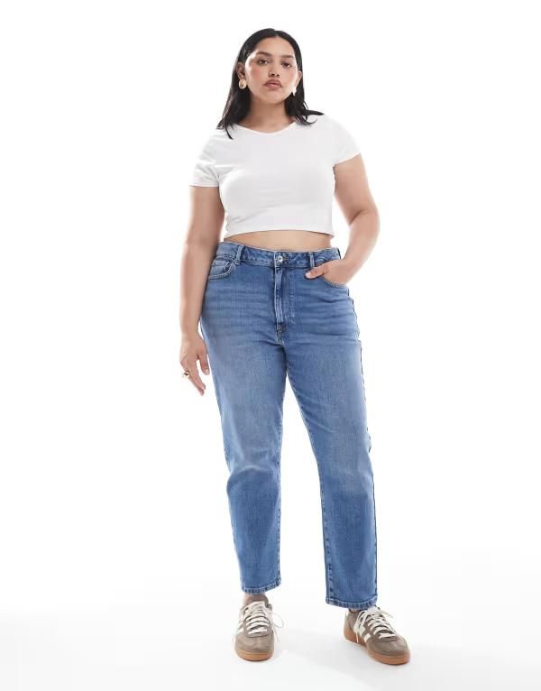 オンリーカーブ レディース ボトムス デニムパンツ ストレート ジーンズ ONLY Curve Emily straight leg jeans in mid Medium blue ブルー 16,186円