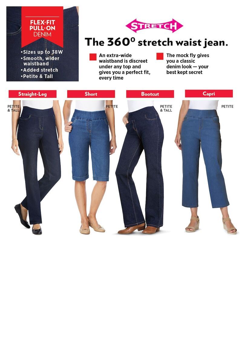 ウーマン ウィズイン レディース ボトムス カジュアルパンツ プラスサイズ プチ デニム キャップ ジーンズ Woman Within Plusize Petite PullOn ElasticWai
