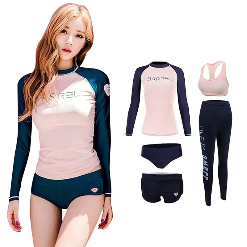 水着 レディース 体型カバー フィットネス水着 5点セット ラッシュガード ショートパンツ タンキニ 長袖 レギンス UVカット 水陸両用