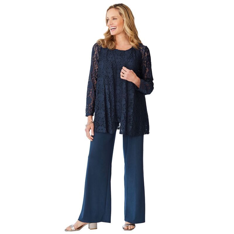 ウーマン ウィズイン レディース トップス ワンピース プラスサイズ レース ジャケット Woman Within Womens Plusize 3Piece Lace JacketTankPant