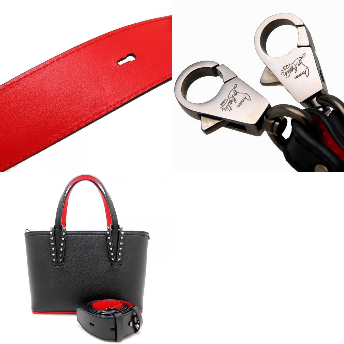 Christian Louboutin クリスチャンルブタン カバタ ミニトート 1205054 2Way ハンドバッグ スタッズ レザー ブラック レッド レディース/353374【中古】