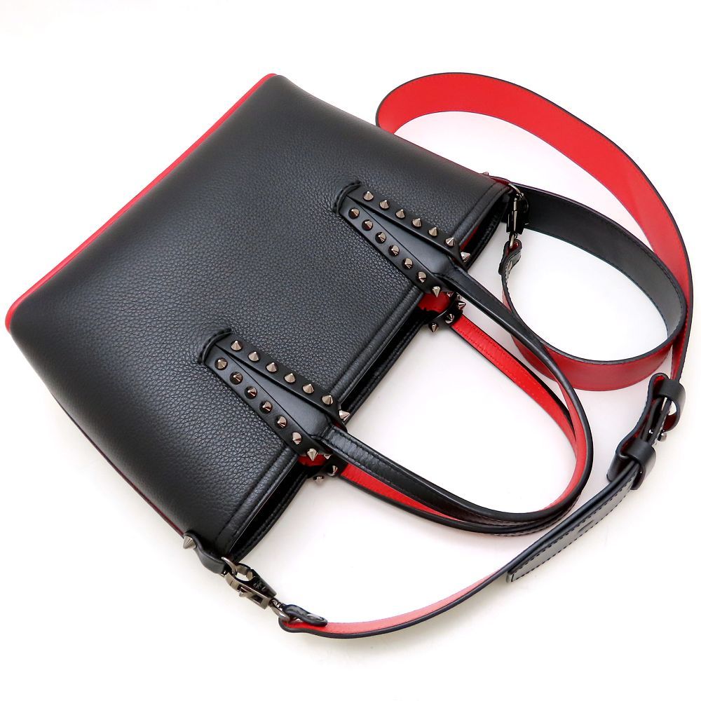 Christian Louboutin クリスチャンルブタン カバタ ミニトート 1205054 2Way ハンドバッグ スタッズ レザー ブラック レッド レディース/353374【中古】