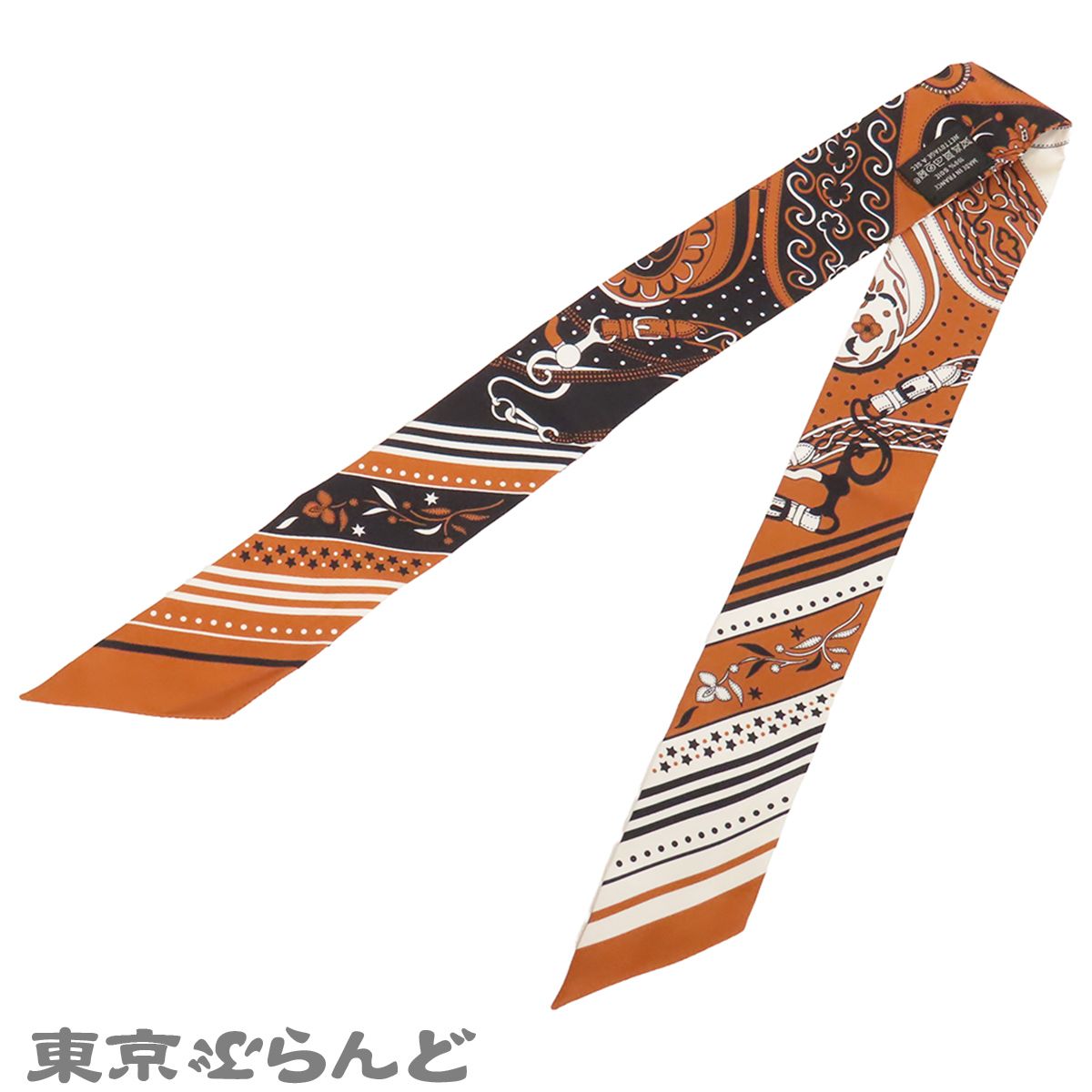 エルメス HERMES ツイリー ブラウンxホワイトxブラック シルク