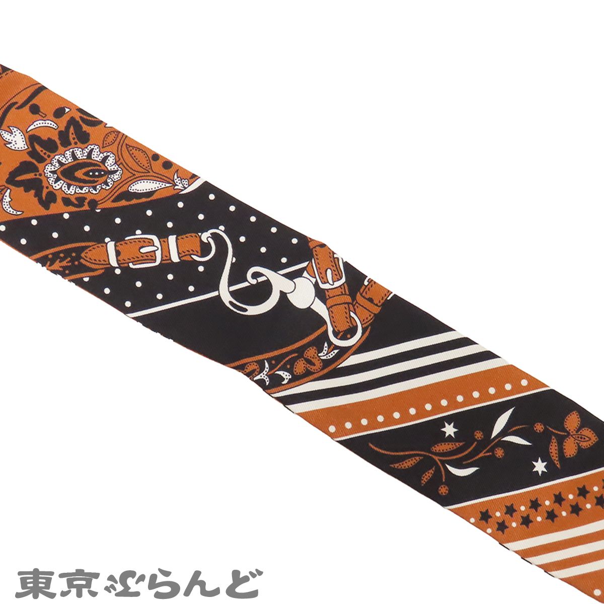 エルメス HERMES ツイリー ブラウンxホワイトxブラック シルク