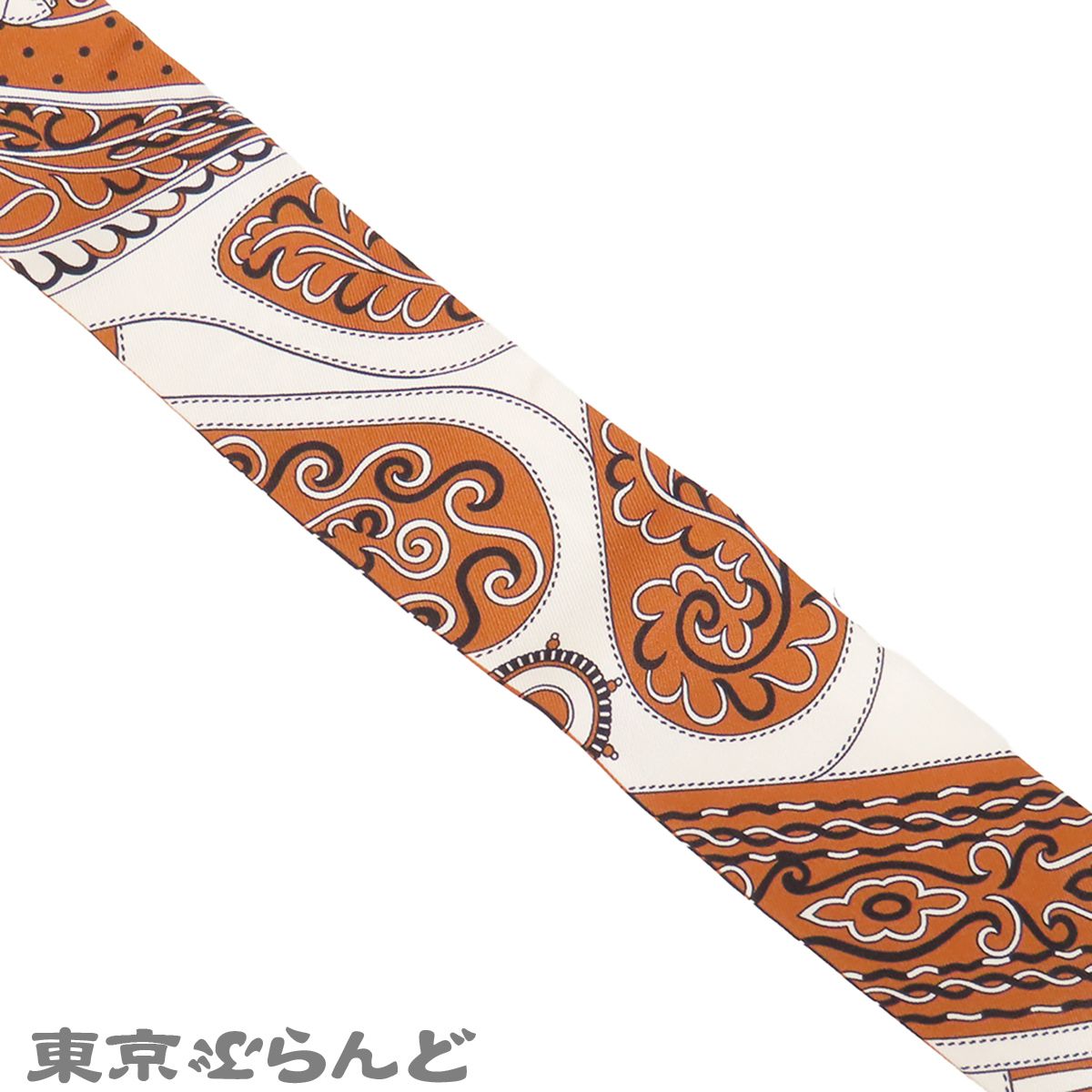 エルメス HERMES ツイリー ブラウンxホワイトxブラック シルク