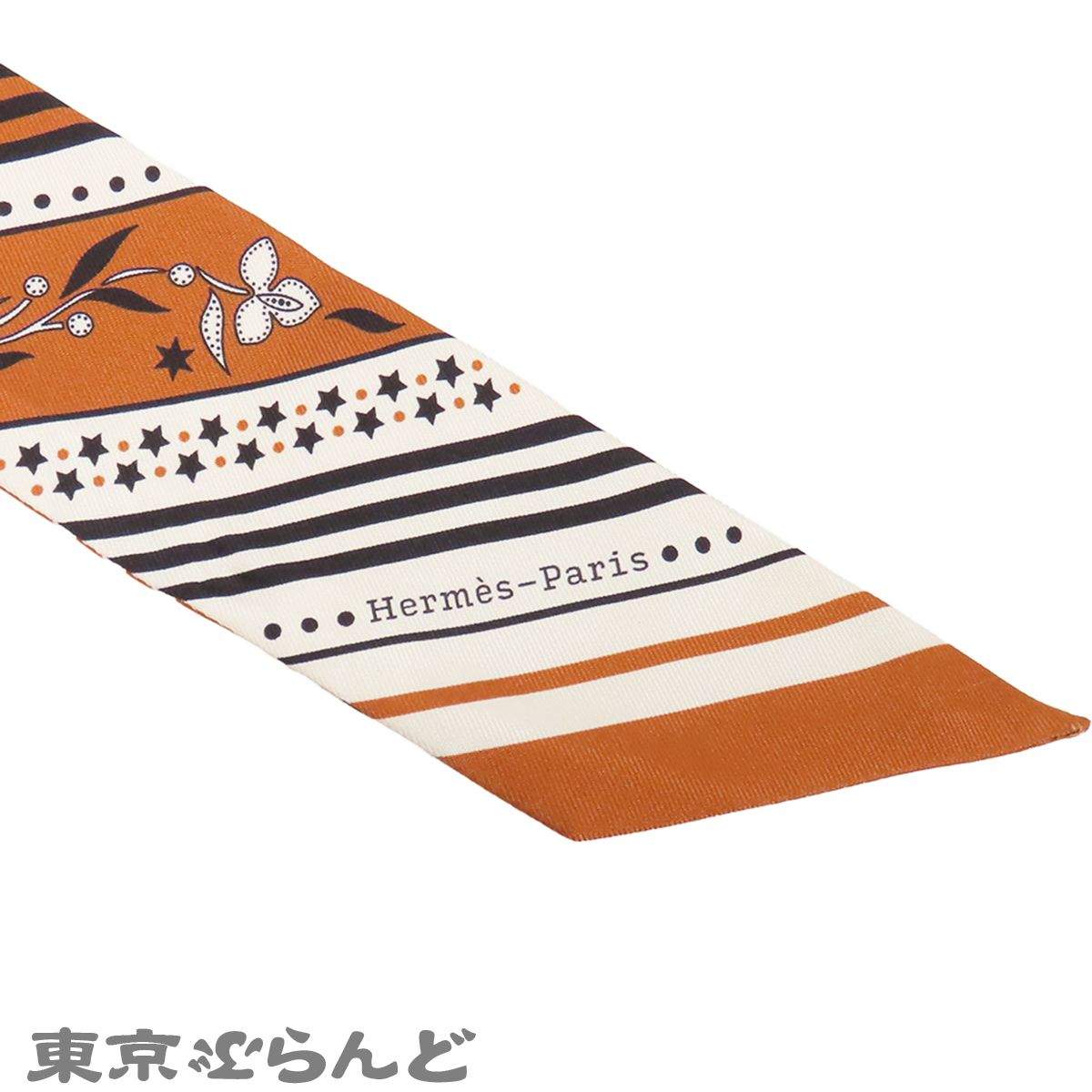 エルメス HERMES ツイリー ブラウンxホワイトxブラック シルク
