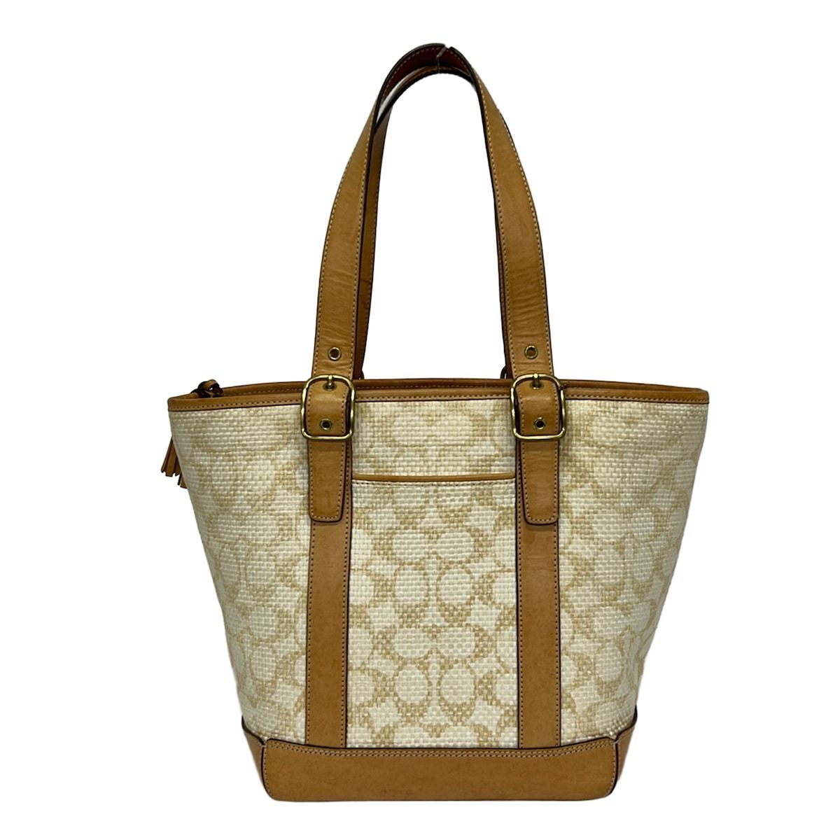 COACH(コーチ) トートバッグ シグネチャー柄 8926 アイボリー×ベージュ×ライトブラウン レザー