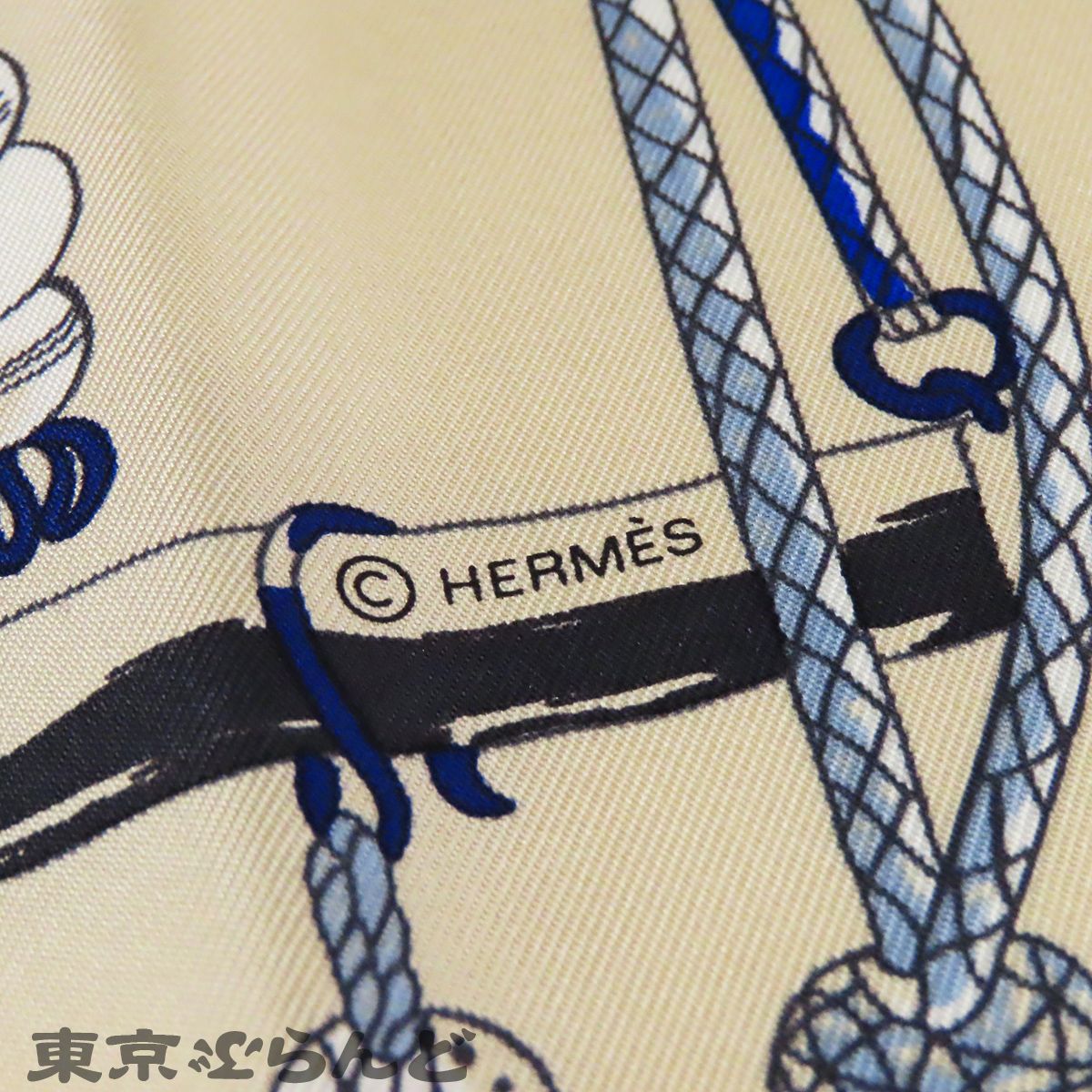 エルメス HERMES カレ 90 ブルージーンxクレーム シルク PASSEMENTERIE