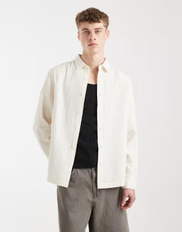 エイソス メンズ トップス シャツ レギュラーフィット ASOS DESIGN regular fit crinkle shirt in cream クリーム