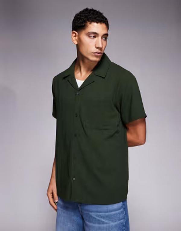 サウスビーチ メンズ トップス シャツ South Beach textured camp collar shirt Khaki カーキ