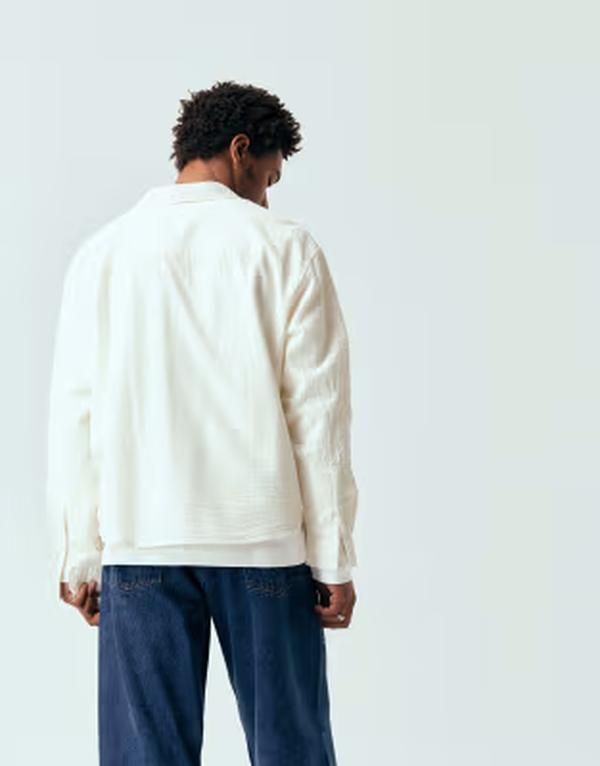 エイソス メンズ トップス シャツ ASOS DESIGN oversized long sleeve seersucker shirt in offwhite オフホワイト 11,985円