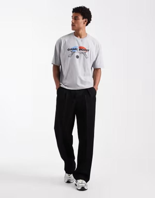 エイソス メンズ トップス Tシャツ グラフィック ASOS DESIGN boxy oversized Tshirt with table tennis graphic heather Gray H