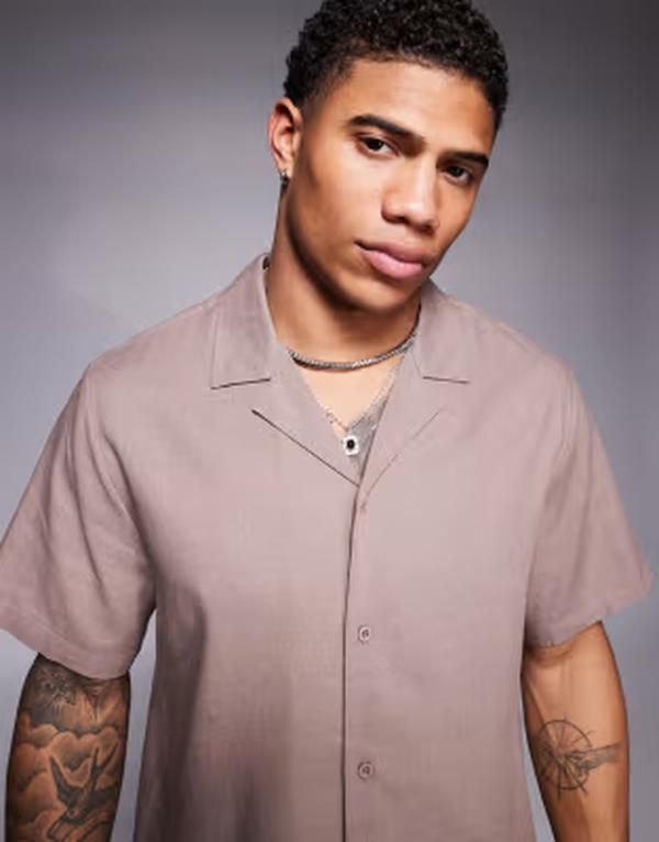 サウスビーチ メンズ トップス シャツ South Beach short sleeve beach shirt in stone part of a set Stone ストーン