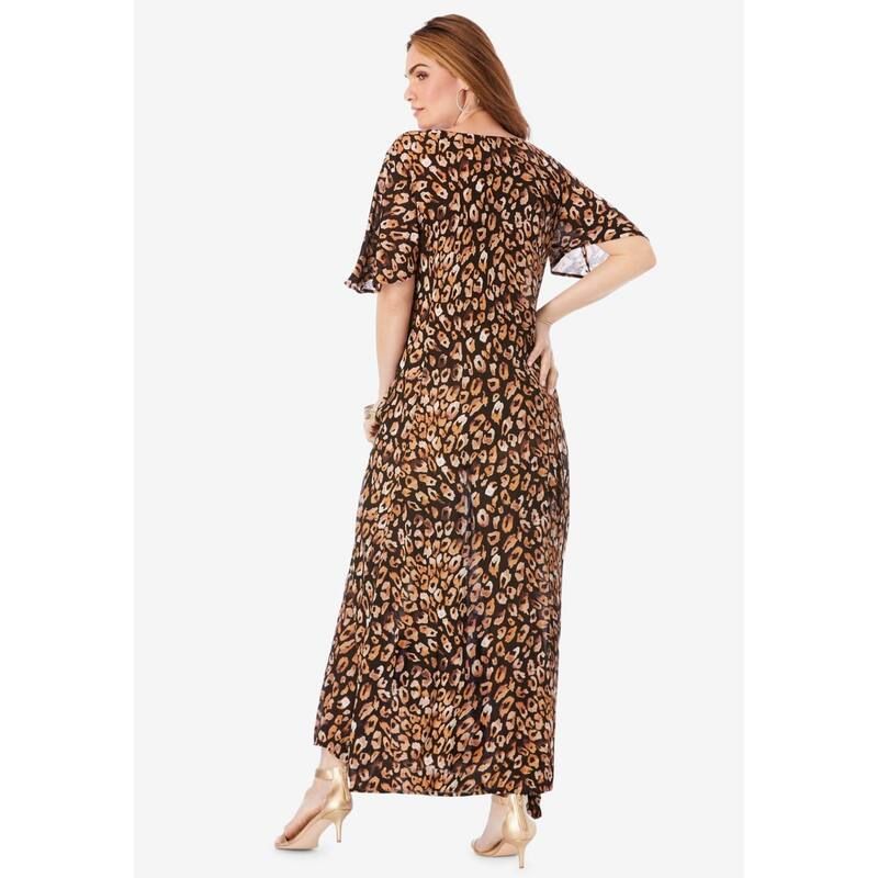 ロアマンズ レディース トップス ワンピース プラスサイズ Roamans Womens Plusize Flutter Sleeve Crinkle Dress Ocean Textured Str