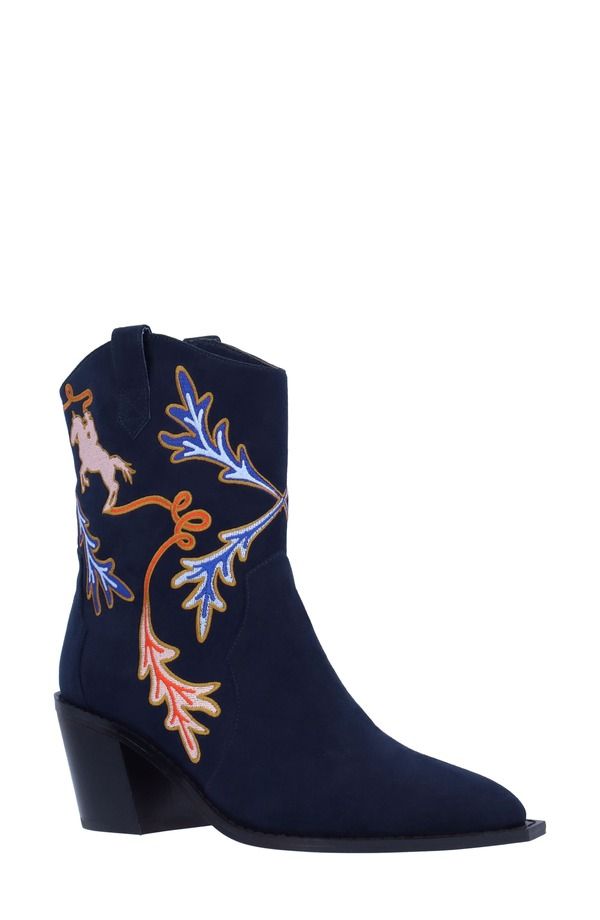 ジェイレニー レディース シューズ ブーツ・レインブーツ J Rene Skyla Pointed Toe Western Boot Navy Red ネイビー