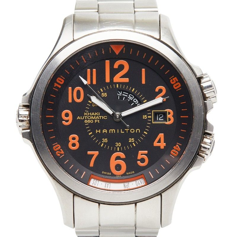 ハミルトン エアレース カーキ GMT KHAKI 腕時計 H77695133 ブラック シルバー ステンレススチール メンズ HAMILTON【1-0275503】