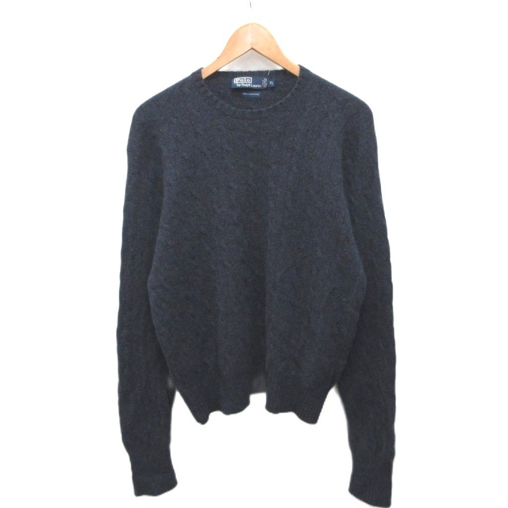 ポロ バイ ラルフローレン Polo by Ralph Lauren カシミヤニット セーター 長袖 ケーブル カシミヤ100% XL 紺 ネイビー ■IBO100