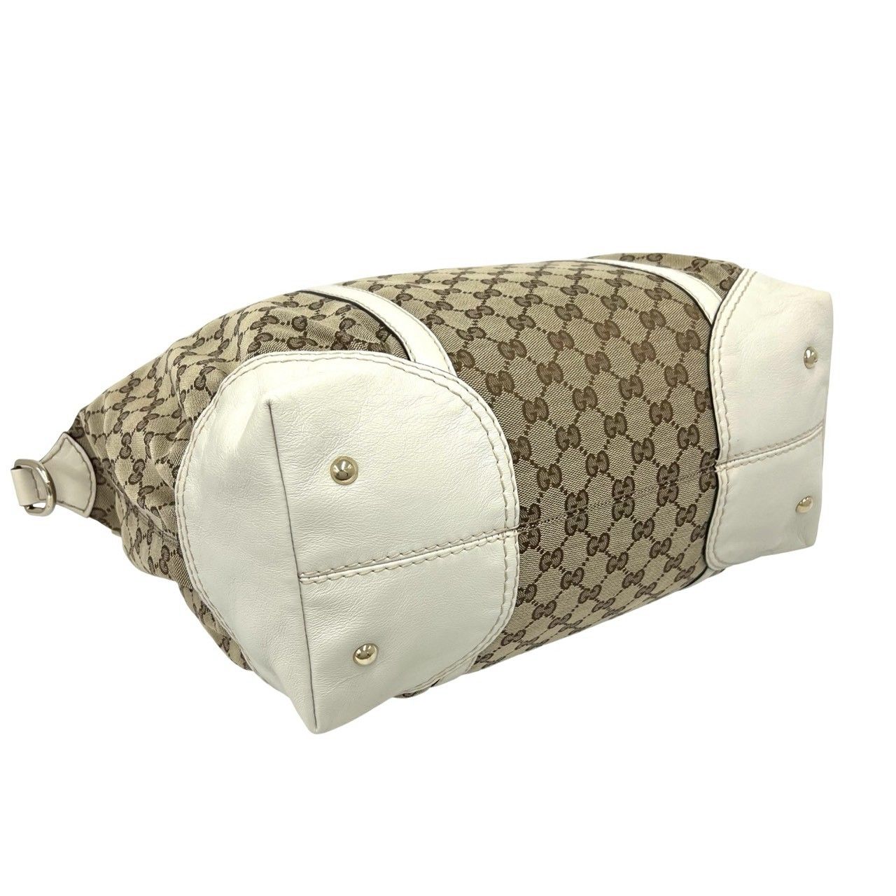 極 美品 GUCCI グッチ GG 柄 ホースシュー 金具 キャンバス レザー 本